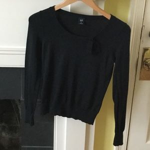 Vintage GAP Y2K Sweater with Bow/Tie Accent Collar Black - Sz Small